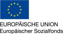 EU-Logo mit ESF-Schriftzug linksbündig unter der Fahne
